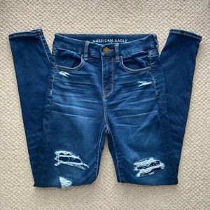 American Eagle Hi-Rise Jegging, Dark Wash, Slightly Distressed (Size 2 Regular)